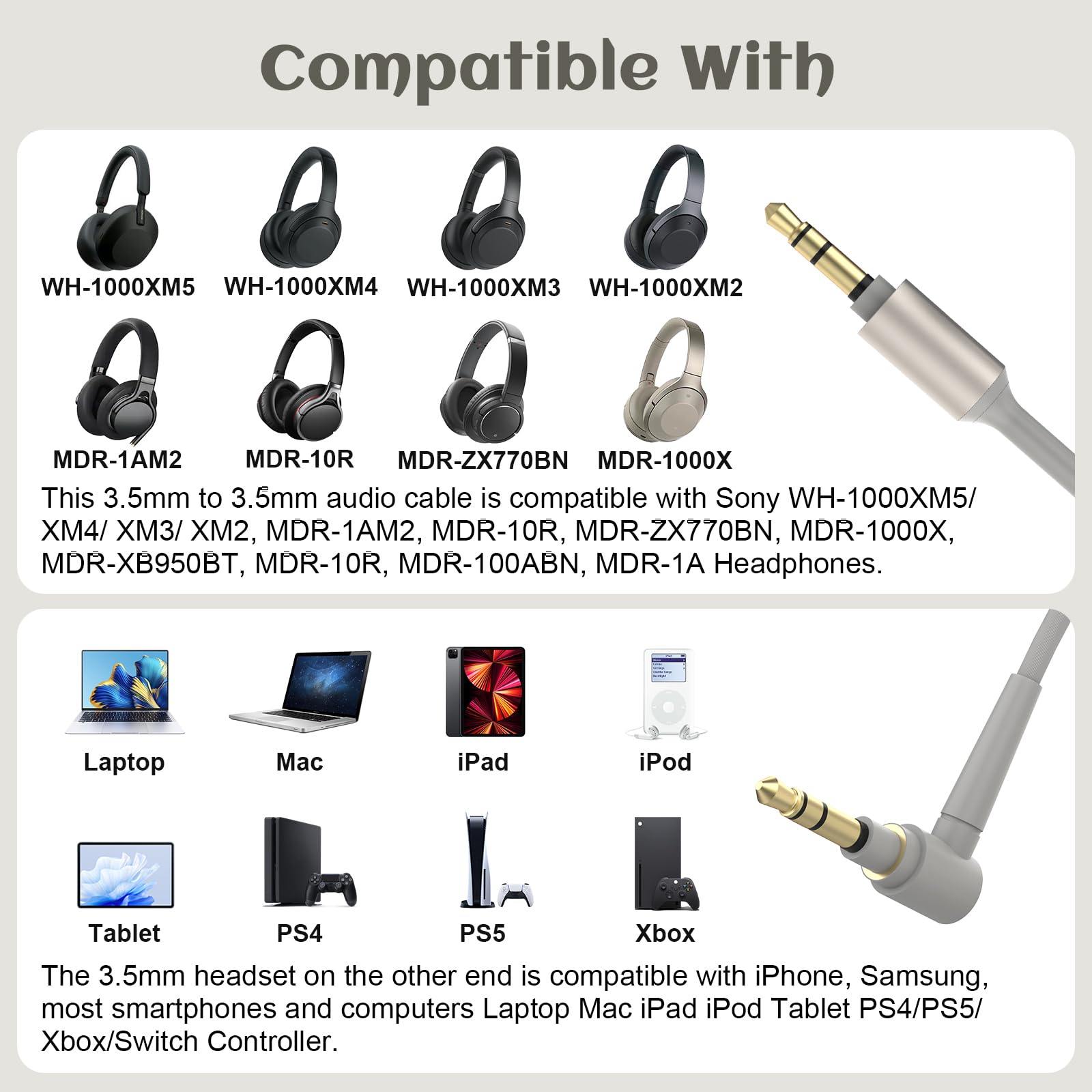 Amazon | 交換用WH-1000XM5ヘッドホンオーディオケーブル Sony WH